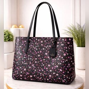 Kate Spade Schuyler Saffiano Floral Black Pink Tote Shoulder‎ Large Bag